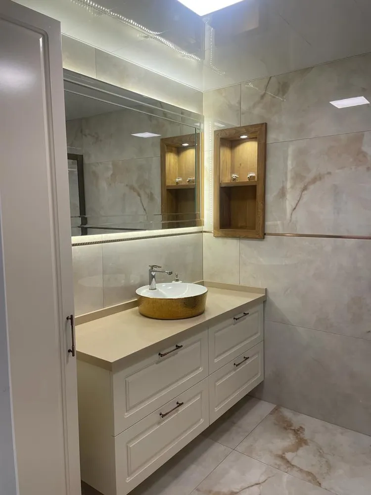 Cem Yeşilay Luxury Çift Lavabolu Kuvars Tezgahlı Ebeveyn Banyo Dolabı (MODEL-2) - Buca Adatepe özel mimari imalat