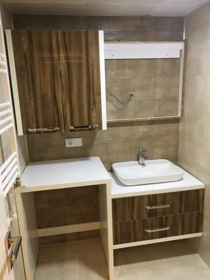 Cem Yeşilay Luxury Masif Ahşap Tezgah & Mat Siyah Çanak Lavabo Dolabı (MODEL-3) - Buca Adatepe özel mimari imalat